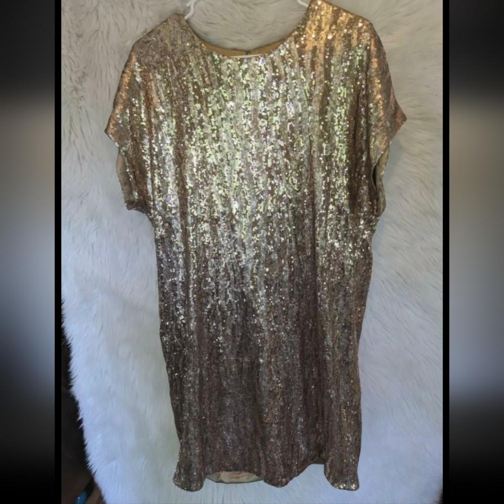 Halston Heritage Sequin Zebra Dress Gold. Champagne Size 10. Originally $595. - Picture 3 of 8